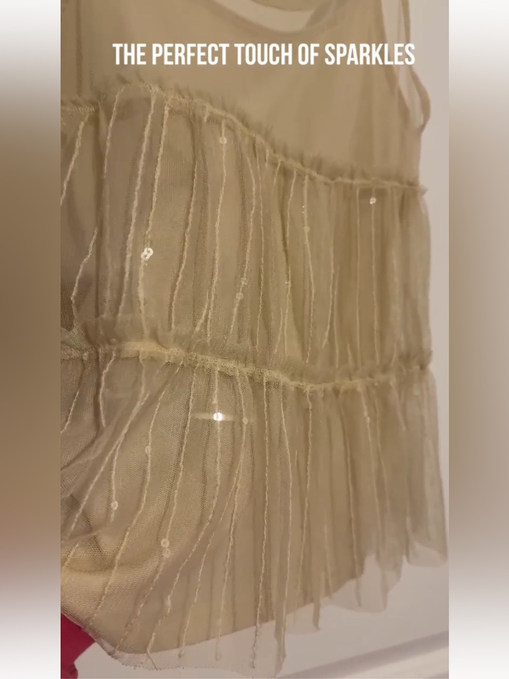 American Eagle Outfitters Cream Layered Sequin Top - Sheer Over Camisole Top - Picture 5 of 11